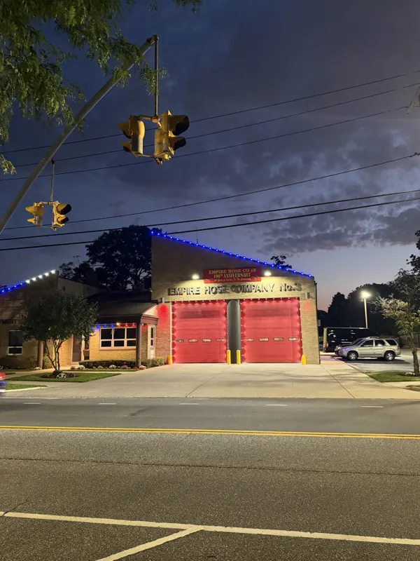 Permanent outdoor lighting on Long Island by North Star: commercial permanent lighting on a local firehouse